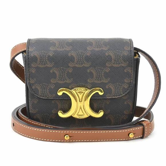 CELINE Brown Coated Canvas Shoulder Bag - Picture 1 of 5